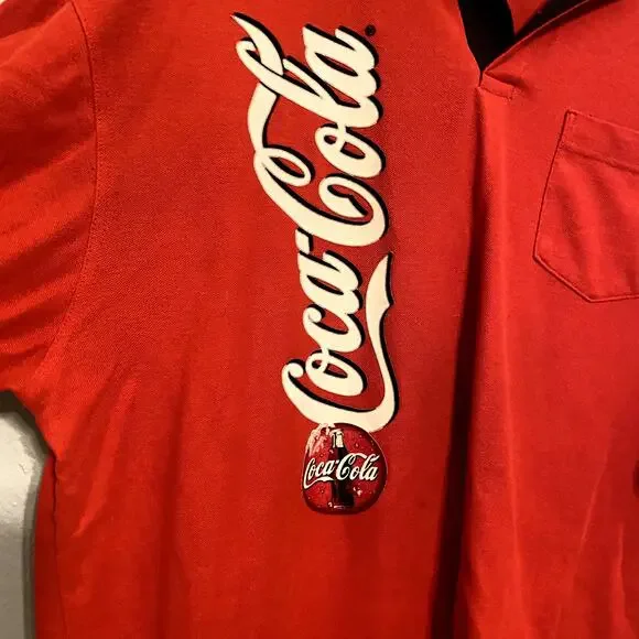 2XL Coca Cola Red Polo Shirt Black Collar Large Logo Classic Soda Brand Top - Picture 3 of 9